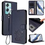 For OnePlus Nord N30 SE 5G Embossed Heart Cat Leather Phone Case with Hand Strap(Blue)