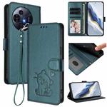 For TCL 50 Pro NxtPaper / 50 NxtPaper 5G Embossed Heart Cat Leather Phone Case with Hand Strap(Dark Green)