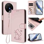 For TCL 50 XL 5G / 50 XL Nxtpaper 5G Embossed Heart Cat Leather Phone Case with Hand Strap(Pink)