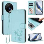 For TCL 50 XL 5G / 50 XL Nxtpaper 5G Embossed Heart Cat Leather Phone Case with Hand Strap(Mint Green)