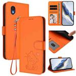 For TCL 201 Embossed Heart Cat Leather Phone Case with Hand Strap(Orange)