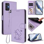 For TCL 305 / 306 / 30 SE AL02 Embossed Heart Cat Leather Phone Case with Hand Strap(Light Purple)