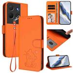 For TCL 503 Embossed Heart Cat Leather Phone Case with Hand Strap(Orange)