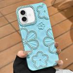 For iPhone 16 Plus Flower Crystal Diamond TPU Phone Case(Blue)
