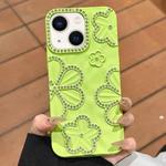 For iPhone 15 Plus Flower Crystal Diamond TPU Phone Case(Green)