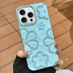 For iPhone 13 Pro Max Flower Crystal Diamond TPU Phone Case(Blue)