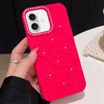 For iPhone 16 Plus Oil-sprayed 3D Flower Diamond TPU Phone Case(Rose Red)