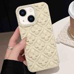 For iPhone 15 Plus Oil-sprayed 3D Flower Diamond TPU Phone Case(White)