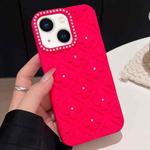 For iPhone 15 Plus Oil-sprayed 3D Flower Diamond TPU Phone Case(Rose Red)
