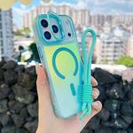 For iPhone 17 Pro Max Gradient Discolor MagSafe Phone Case with Holder / Wrist Strap(Blue)