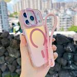 For iPhone 17 Pro Gradient Discolor MagSafe Phone Case with Holder / Wrist Strap(Pink)