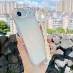 For iPhone Air Gradient Discolor MagSafe Phone Case with Holder / Wrist Strap(White)