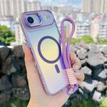 For iPhone 17 Air Gradient Discolor MagSafe Phone Case with Holder / Wrist Strap(Purple)