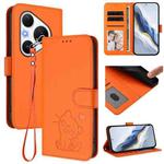 For Huawei Pura 80 Pro 5G / Pura 80 Pro+ 5G Embossed Heart Cat Leather Phone Case with Strap(Orange)