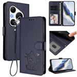 For Huawei Pura 80 Pro 5G / Pura 80 Pro+ 5G Embossed Heart Cat Leather Phone Case with Strap(Blue)