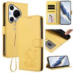 For Huawei Pura 70 Pro / Pura 70 Pro+ Embossed Heart Cat Leather Phone Case with Strap(Yellow)