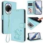 For Huawei nova 14 Pro Embossed Heart Cat Leather Phone Case with Strap(Mint Green)