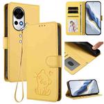 For Huawei nova 13 / nova 12 Embossed Heart Cat Leather Phone Case with Strap(Yellow)