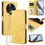 For Huawei nova 13i / nova 12i Global Embossed Heart Cat Leather Phone Case with Strap(Yellow)
