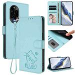 For Huawei nova 13 Pro Embossed Heart Cat Leather Phone Case with Strap(Mint Green)