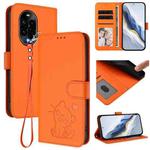 For Huawei nova 13 Pro Embossed Heart Cat Leather Phone Case with Strap(Orange)