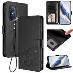 For Huawei nova 9 SE Embossed Heart Cat Leather Phone Case with Strap(Black)