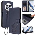 For Huawei Mate 70 Pro Embossed Heart Cat Leather Phone Case with Strap(Blue)