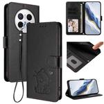 For Huawei Mate 70 Pro Embossed Heart Cat Leather Phone Case with Strap(Black)