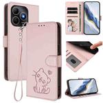 For Huawei Enjoy 80s Embossed Heart Cat Leather Phone Case with Strap(Pink)