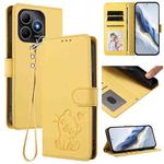 For Huawei Enjoy 80s Embossed Heart Cat Leather Phone Case with Strap(Yellow)