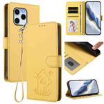 For Honor 60 SE Embossed Heart Cat Leather Phone Case with Hand Strap(Yellow)