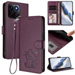 For Honor 200 Smart / Play 9T 5G / X7C 4G Embossed Heart Cat Leather Phone Case with Hand Strap(Dark Purple)