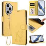 For Honor 400 Pro Global 160.8mm Embossed Heart Cat Leather Phone Case with Hand Strap(Yellow)