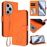 For Honor 400 Pro Global 160.8mm Embossed Heart Cat Leather Phone Case with Hand Strap(Orange)