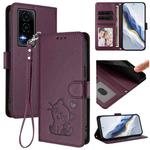 For Honor GT Embossed Heart Cat Leather Phone Case with Hand Strap(Dark Purple)