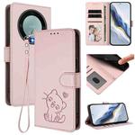 For Honor Magic5 Lite / X9a / X40 Embossed Heart Cat Leather Phone Case with Hand Strap(Pink)