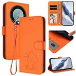 For Honor Magic5 Lite / X9a / X40 Embossed Heart Cat Leather Phone Case with Hand Strap(Orange)
