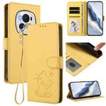 For Honor Magic6 Pro Embossed Heart Cat Leather Phone Case with Hand Strap(Yellow)