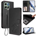 For Honor X6a / Honor X6b 4G Embossed Heart Cat Leather Phone Case with Hand Strap(Black)