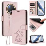 For Honor X9c / X60 Pro / Magic7 Lite Embossed Heart Cat Leather Phone Case with Hand Strap(Pink)