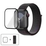 For Apple Watch Series 10 42mm Basic Nylon Loop Watch Band with 3D Curved Film(Black Blue)