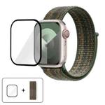 For Apple Watch Series 44mm Basic Nylon Loop Watch Band with 3D Curved Film(Dark Green Orange)