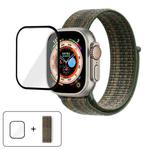 For Apple Watch Ultra 2 / 1 49mm Basic Nylon Loop Watch Band with 3D Curved Film(Dark Green Orange)