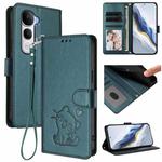 For vivo Y400 Pro 5G Embossed Heart Cat Leather Phone Case with Strap(Dark Green)