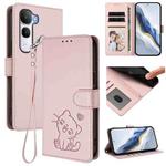For vivo Y400 5G Embossed Heart Cat Leather Phone Case with Hand Strap(Pink)