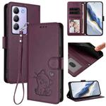 For vivo Y100 4G IDN / V30 Lite 4G / V30 SE Embossed Heart Cat Leather Phone Case with Strap(Dark Purple)
