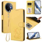 For vivo Y39 5G / vivo Y300i Embossed Heart Cat Leather Phone Case with Strap(Yellow)