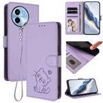 For vivo Y38 / vivo T3x Global Embossed Heart Cat Leather Phone Case with Strap(Light Purple)