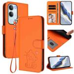 For vivo Y19s / vivo Y29 5G Embossed Heart Cat Leather Phone Case with Strap(Orange)