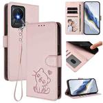 For vivo Y02 / Y02A / Y02t / Y11 2023 Embossed Heart Cat Leather Phone Case with Strap(Pink)